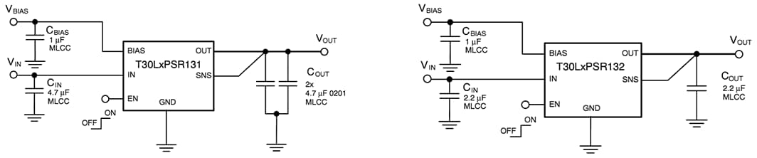 Schematic - onsemi T30LxPSR13x NMOS Bias Rail LDO Regulators